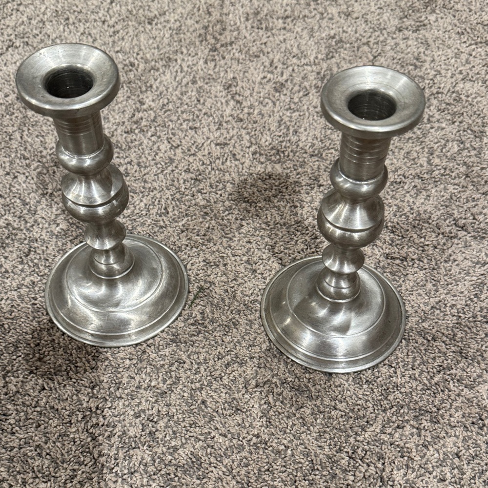 Two Woodbury Pewter Dunham Candlesticks 7” tall 4” Diameter